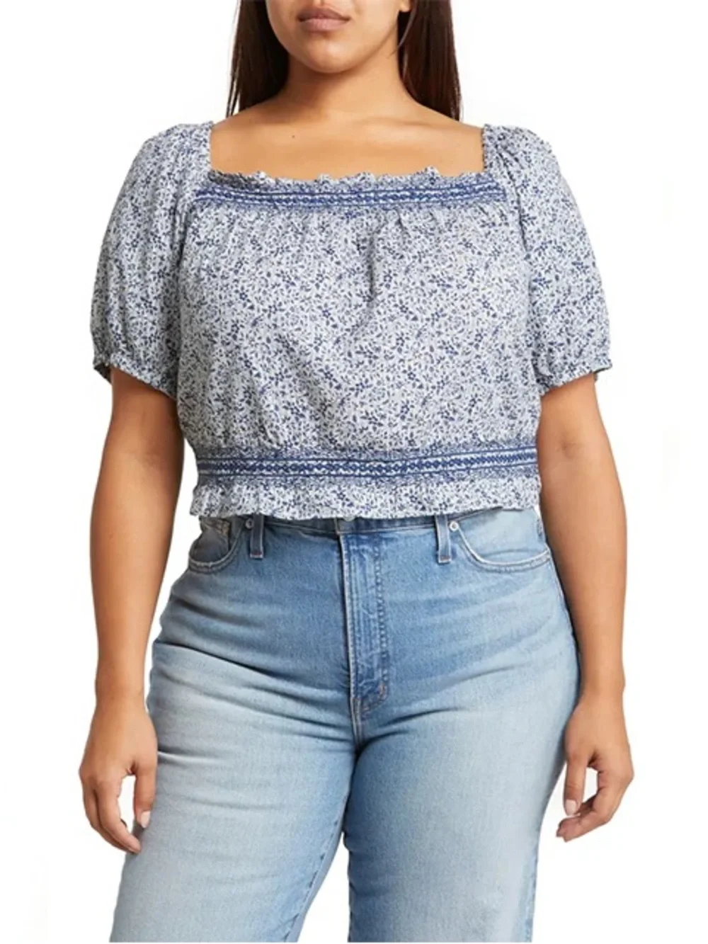 Madewell Jeanette Blue Florentine Floral Puff Sleeve Top 3X NWT Cottagecore